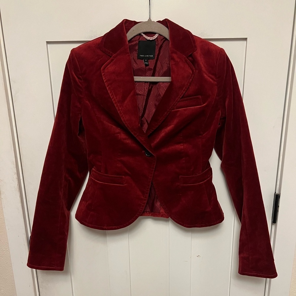 The Limited- Red Velvet Blazer One Button Holiday Y2K Size 2